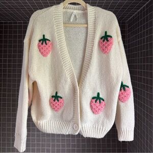 Dreamers Cream Pink Cardigan with Strawberry Motifs
